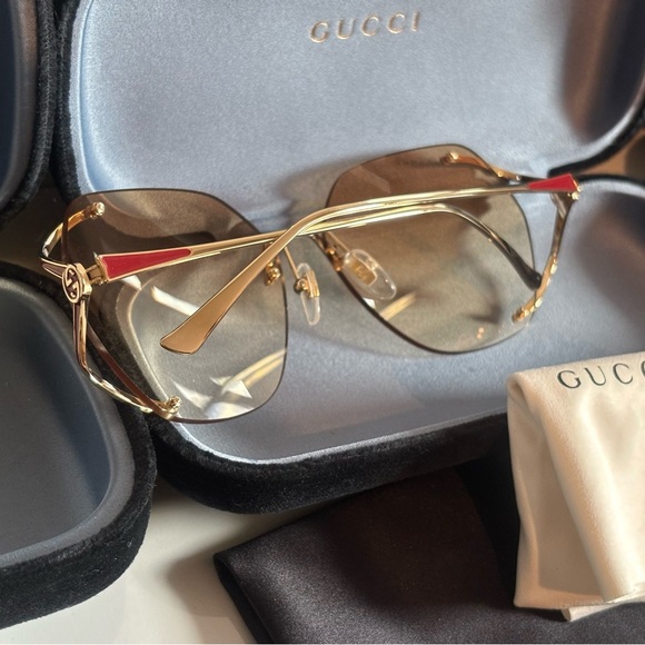 Gucci 💅✨ Brown Gradient Gold GG Lens 59 15 130 Women's Sunglasses GG0651S 005 - Picture 4 of 16